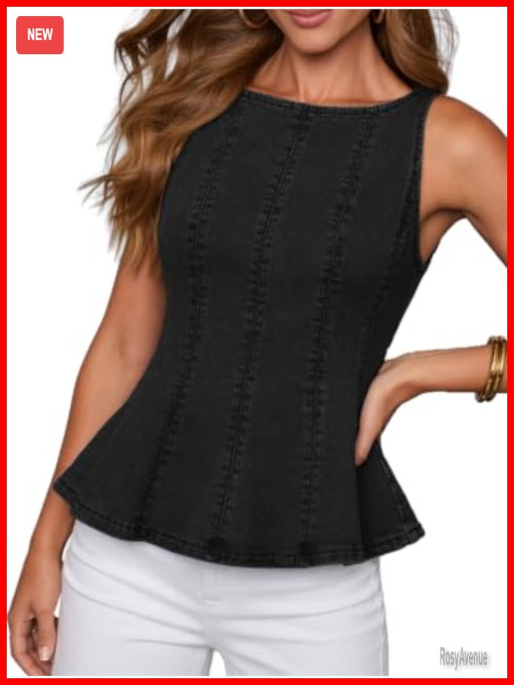 Denim Peplum Tank Top Cotton Polyester Fitted Corset Women's Jean Top